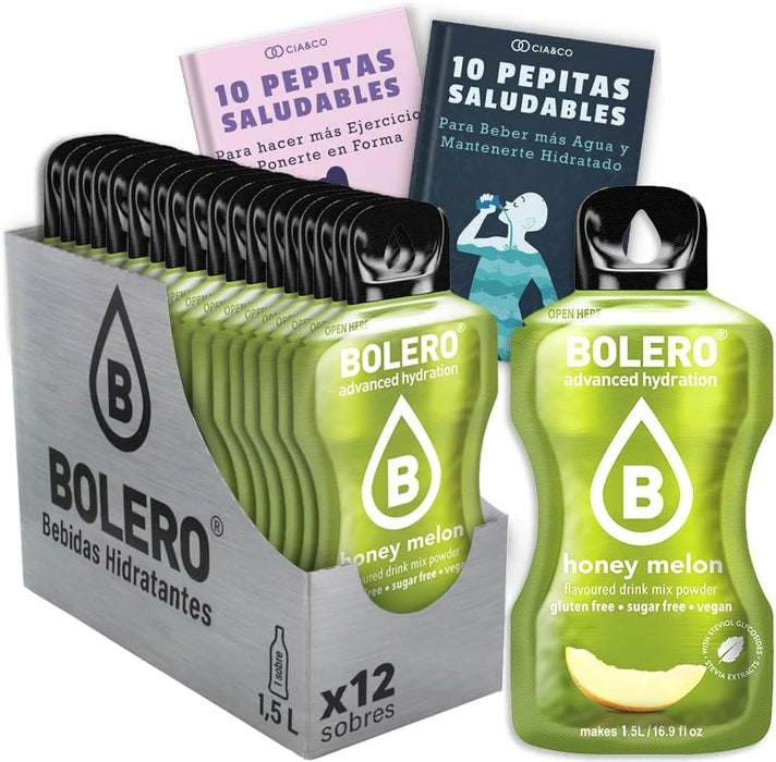 Pack de 12 Bebidas Bolero Sabor Melón con Miel: El refresco de verano sin azúcar en un formato ideal para probar su delicioso y jugoso sabor, con 20 Pepitas Saludables. Cia&Co - frontal
