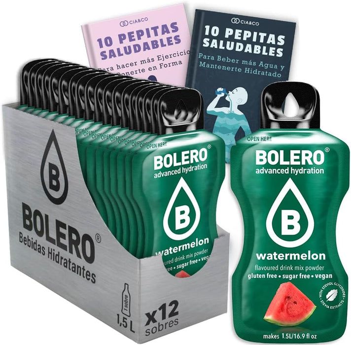 Pack de 12 Bebidas Bolero Sabor Sandía Sin Azúcar: Descubre el refresco más veraniego y sin calorías, con 20 Pepitas Saludables Cia&Co de regalo. Cia&Co - frontal