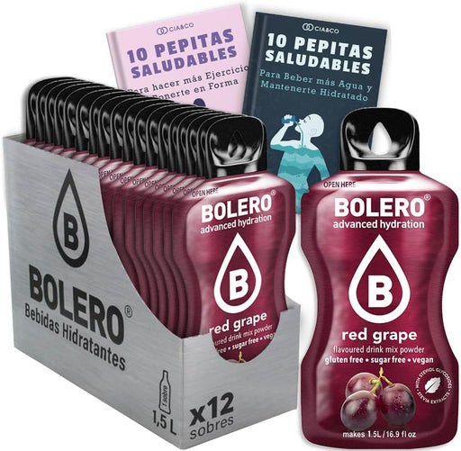 Pack de 12 Bebidas Bolero Sabor Uva Roja Sin Azúcar: Descubre el sabor del mosto sin calorías, con 20 Pepitas Saludables Cia&Co de regalo. Cia&Co - frontal