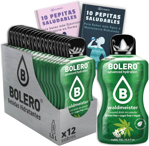 Pack de 12 sobres de Bolero Aspérula, la bebida saborizada sin azúcar para preparar 24 litros. Incluye 20 Pepitas Saludables de Cia&Co para una vida más activa. Cia&Co - frontal