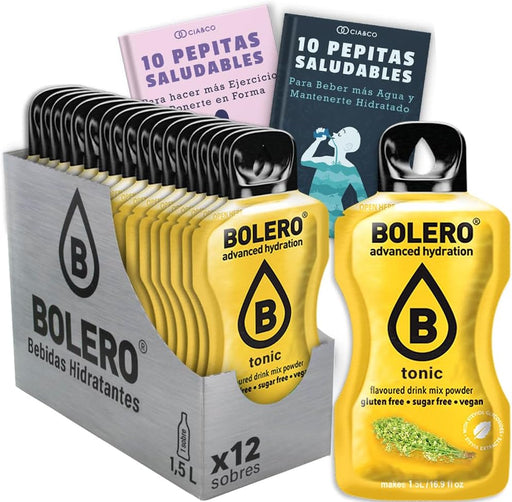 Pack de 12 sobres de Bolero Tónica, la bebida saborizada sin azúcar para 24 litros. Incluye 20 Pepitas Saludables de Cia&Co para un estilo de vida más equilibrado. Cia&Co - frontal