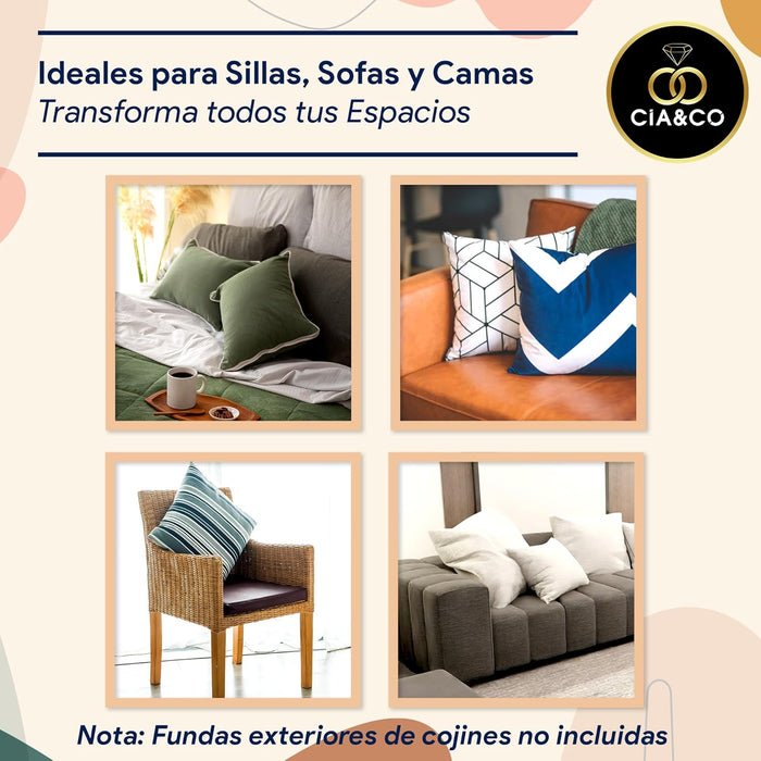 Pack de 2 Rellenos para Cojín 30x50 cm de Cia&Co. Con fibra virgen siliconada, hipoalergénico y antiácaros, para un confort superior y un tacto suave tipo viscoelástico. Cia&Co - ingredientes