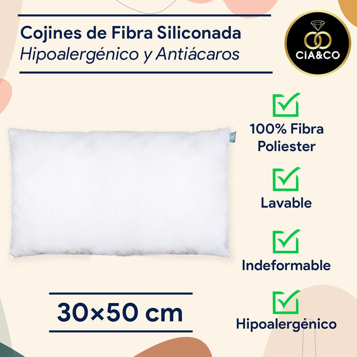 Pack de 2 Rellenos para Cojín 30x50 cm de Cia&Co. Con fibra virgen siliconada, hipoalergénico y antiácaros, para un confort superior y un tacto suave tipo viscoelástico. Cia&Co - pack