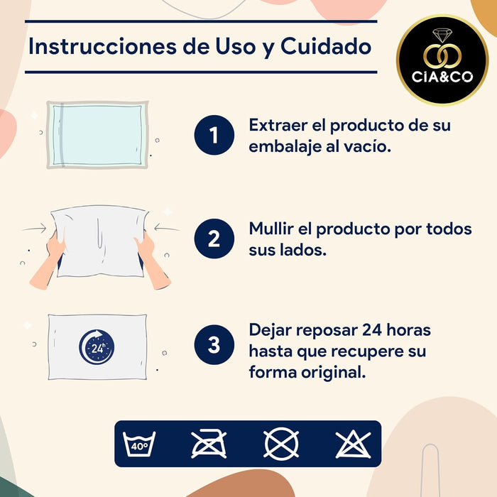 Pack de 2 Rellenos para Cojín 30x50 cm de Cia&Co. Con fibra virgen siliconada, hipoalergénico y antiácaros, para un confort superior y un tacto suave tipo viscoelástico. Cia&Co - presentacion