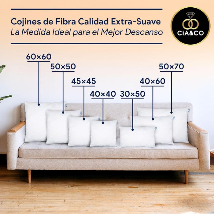 Pack de 2 Rellenos para Cojín 30x50 cm de Cia&Co. Con fibra virgen siliconada, hipoalergénico y antiácaros, para un confort superior y un tacto suave tipo viscoelástico. Cia&Co - uso