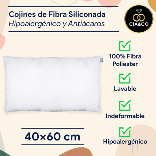 Pack de 2 Rellenos para Cojín 40x60 cm de Cia&Co. Confortables y voluminosos, con fibra virgen siliconada hipoalergénica, funda transpirable y lavable. Cia&Co - pack