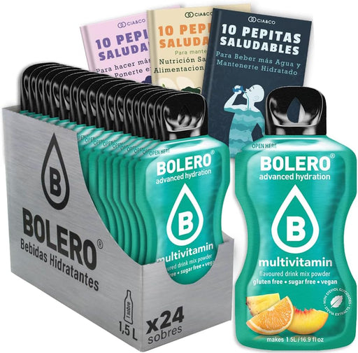 Pack de 24 Bebidas Bolero Multivitaminas Sin Azúcar: Refuerza tu hidratación con un plus de vitaminas y un delicioso sabor a frutas, con 30 Pepitas Saludables Cia&Co. Cia&Co - frontal