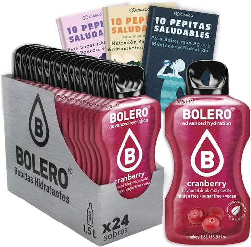 Pack de 24 Bebidas Bolero Sabor Arándano Rojo: Disfruta del sabor único y refrescante del arándano en una bebida sin azúcar, con 30 Pepitas Saludables Cia&Co. Cia&Co - frontal