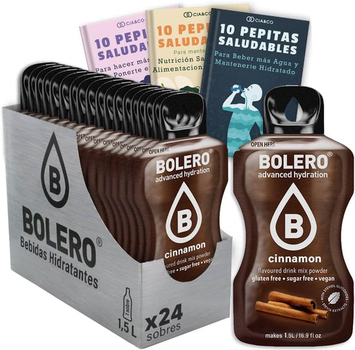 Pack de 24 Bebidas Bolero Sabor Canela, la forma más dulce y aromática de hidratarte sin azúcar. Con Vitamina C y Stevia para un bienestar completo. Cia&Co - frontal