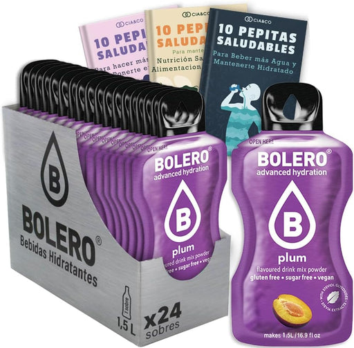 Pack de 24 Bebidas Bolero Sabor Ciruela Sin Azúcar: Disfruta del sabor dulce y profundo de la fruta madura con 30 Pepitas Saludables Cia&Co de regalo. Cia&Co - frontal