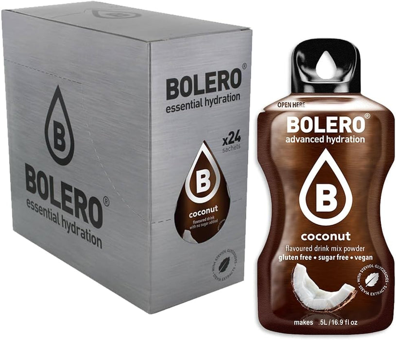 Pack de 24 Bebidas Bolero Sabor Coco Sin Azúcar: Transforma tu agua en un refresco tropical, hidratante y saludable, con 30 Pepitas Saludables Cia&Co de regalo. Cia&Co - extra