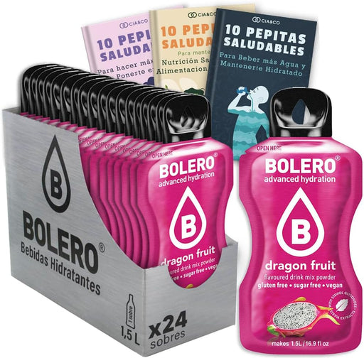 Pack de 24 Bebidas Bolero Sabor Fruta del Dragón: Disfruta del sabor más exótico y sin azúcar, con 30 Pepitas Saludables Cia&Co de regalo. Cia&Co - frontal