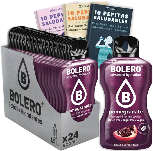 Pack de 24 Bebidas Bolero Sabor Granada Sin Azúcar: Disfruta del poder antioxidante y el sabor único de la granada, con 30 Pepitas Saludables Cia&Co. Cia&Co - frontal