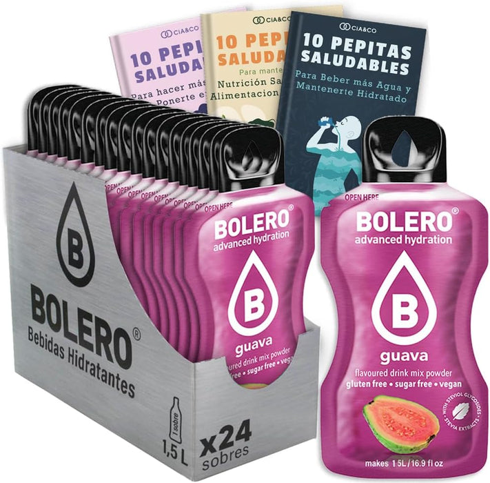 Pack de 24 Bebidas Bolero Sabor Guayaba Sin Azúcar: Disfruta del sabor más exótico y tropical con 30 Pepitas Saludables Cia&Co de regalo. Cia&Co - frontal