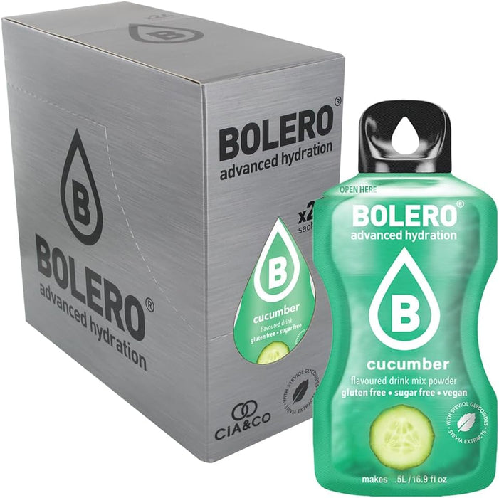 Pack de 24 Bebidas Bolero Sabor Pepino, la opción más refrescante y ligera para tu hidratación. Sin azúcar, con Vitamina C y un sabor que te sorprenderá. Cia&Co - extra