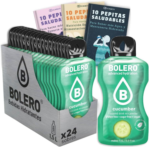 Pack de 24 Bebidas Bolero Sabor Pepino, la opción más refrescante y ligera para tu hidratación. Sin azúcar, con Vitamina C y un sabor que te sorprenderá. Cia&Co - frontal