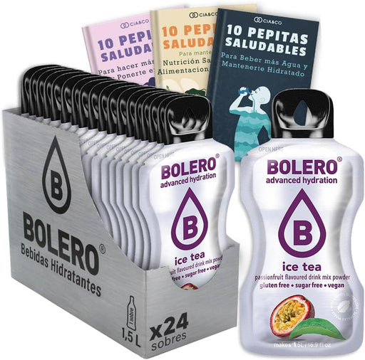Pack de 24 Bebidas Bolero Sabor Té Helado con Fruta de la Pasión: Un refresco exótico y sin azúcar, con 30 Pepitas Saludables Cia&Co de regalo. Cia&Co - frontal