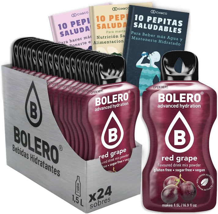 Pack de 24 Bebidas Bolero Sabor Uva Roja Sin Azúcar: Disfruta del sabor del mosto sin remordimientos, con 30 Pepitas Saludables Cia&Co de regalo. Cia&Co - frontal