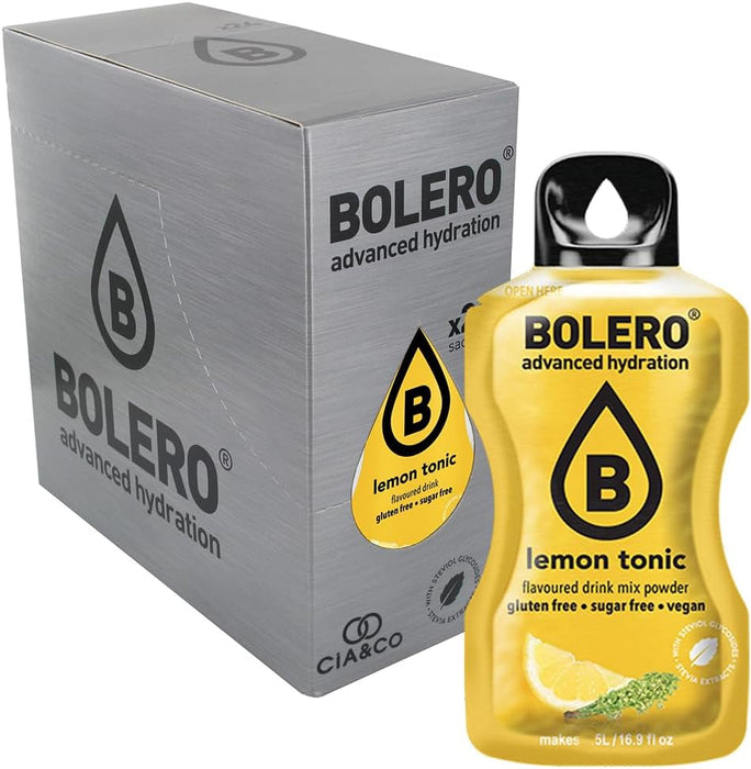 Pack de 24 sobres de Bebida Bolero sabor Limón Tónica, una experiencia refrescante e hidratante sin azúcar. Incluye 50 Pepitas Saludables y una botella mezcladora Cia&Co de 500 ml. Cia&Co - zoom