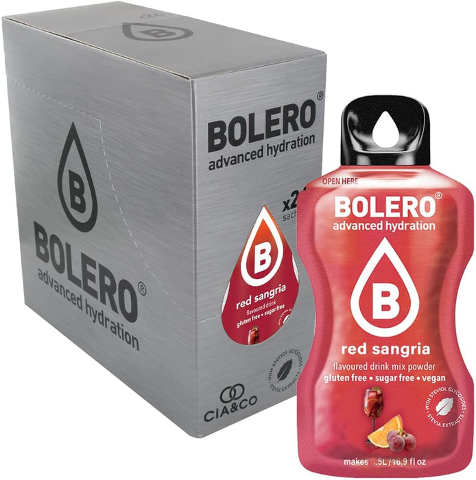 Pack de 24 sobres de Bebida Bolero sabor Sangría Roja para una hidratación festiva y sin azúcar. Enriquecido con Vitamina C y 30 Pepitas Saludables Cia&Co. Cia&Co - extra