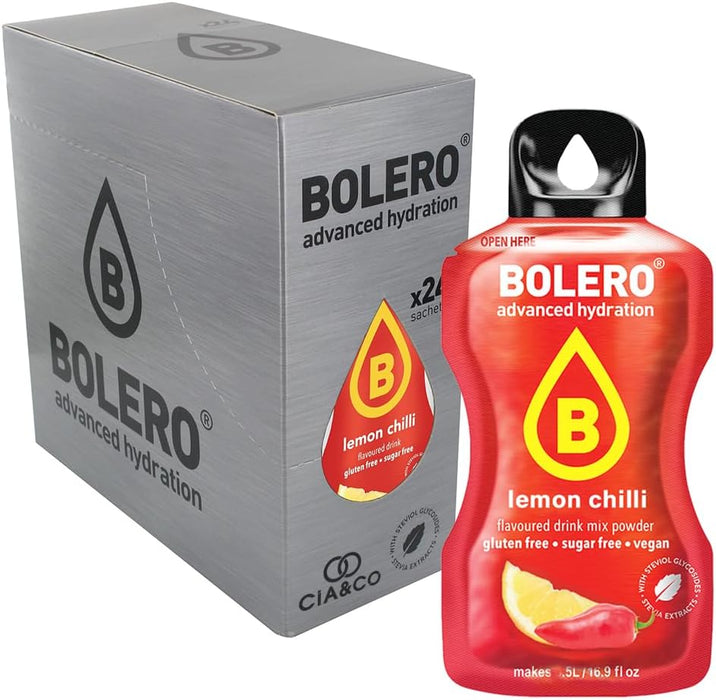 Pack de 24 sobres de Bolero sabor Limón Picante. Una bebida hidratante, sin azúcar, con Vitamina C y un toque atrevido. Incluye 30 Pepitas Saludables de Cia&Co para tu bienestar. Cia&Co - extra
