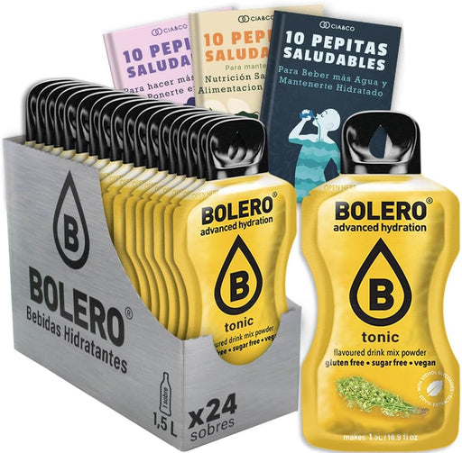 Pack de 24 sobres de Bolero Tónica, una bebida con el toque amargo clásico y sin azúcar. Incluye 30 Pepitas Saludables de Cia&Co para un bienestar integral. Cia&Co - frontal