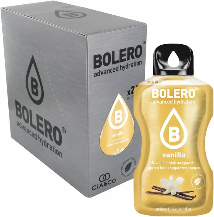 Pack de 24 sobres de Bolero Vainilla, una bebida sin azúcar para una hidratación dulce y cremosa. Incluye 30 Pepitas Saludables exclusivas de Cia&Co para tu bienestar. Cia&Co - extra