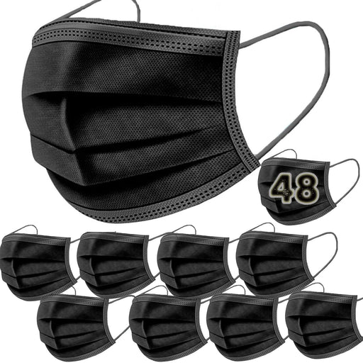 Pack de 48 mascarillas higiénicas desechables de color negro The Pink House. Protección de 3 capas con un diseño elegante para un uso diario seguro y con estilo. Cia&Co - frontal
