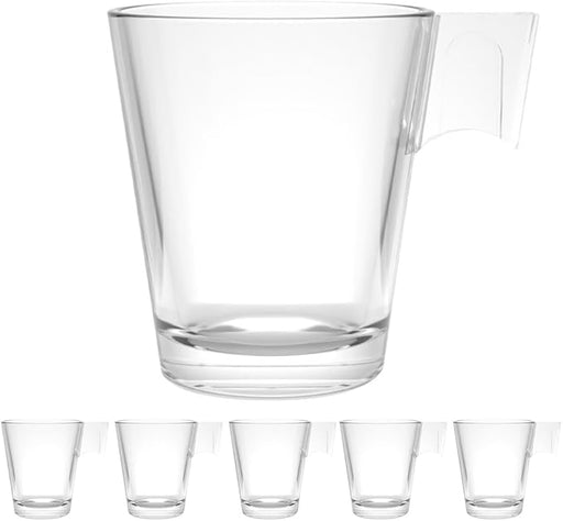 Pack de 6 Tazas de Café de Cristal Cia&Co de 21 cl. Tazas Grandes y transparentes para Latte, Cappuccino o Lungo. Vidrio Templado de alta resistencia. Cia&Co - frontal