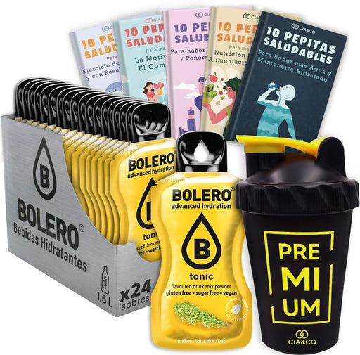 Pack Premium Bolero Tónica: 24 sobres de 9g sin azúcar con 50 Pepitas Saludables y un shaker mezclador de 500ml exclusivo de Cia&Co para tus mejores cócteles. Cia&Co - frontal