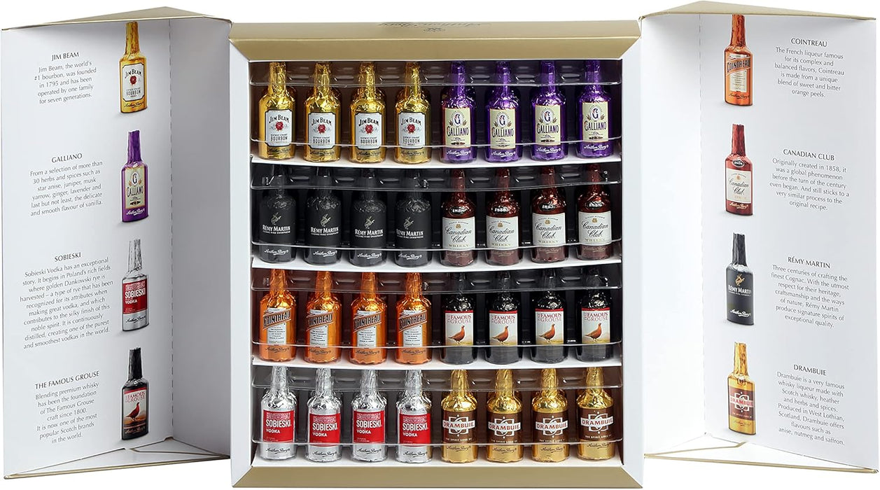 Pack Regalo Anthon Berg: 64 Botellitas de Chocolate con Licor + 15 Bombones de Cereza. Incluye tarjeta personalizada. El detalle perfecto para amantes del chocolate y licor. Cia&Co - ingredientes