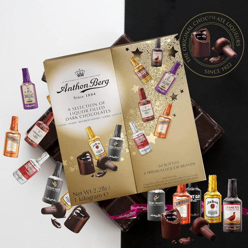 Pack Regalo Anthon Berg: 64 Botellitas de Chocolate con Licor + 15 Bombones de Cereza. Incluye tarjeta personalizada. El detalle perfecto para amantes del chocolate y licor. Cia&Co - pack