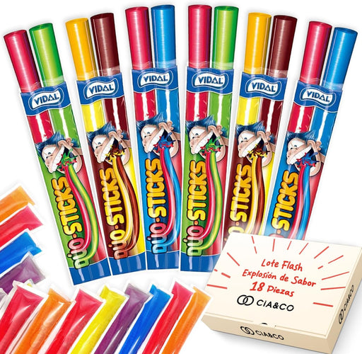 Pack Veraniego Cia&Co con 18 Flashes de Sabores Top. Incluye 6 polines Duo Sticks de Vidal de doble sabor y 12 flashes Burmar con los sabores más clásicos y refrescantes. Cia&Co - frontal