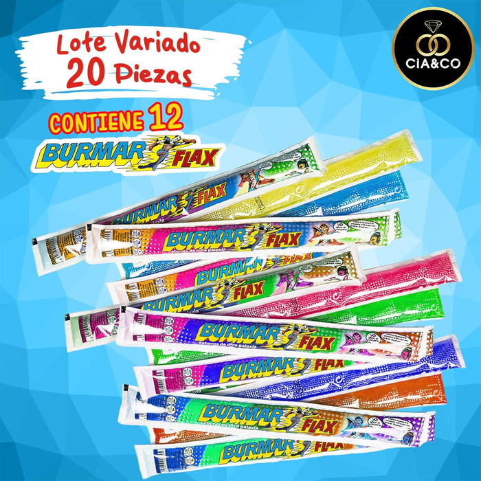 Pack Veraniego Cia&Co con 22 Flashes Surtidos. Incluye 10 polines de marcas Frigo como Popeye, Frigo Pie y Drácula, más 12 flashes Burmar de sabores clásicos. Cia&Co - lateral