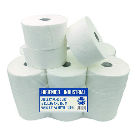 Papel Higiénico Industrial Cia&Co, Pack Ahorro 18 Rollos XXL de 150 Metros. Papel de Doble Capa Extra Suave, 100% Celulosa Virgen para Máxima Durabilidad y Resistencia. Cia&Co - frontal