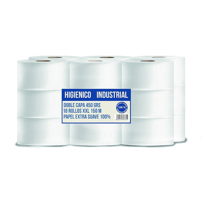 Papel Higiénico Industrial Cia&Co, Pack Ahorro 18 Rollos XXL de 150 Metros. Papel de Doble Capa Extra Suave, 100% Celulosa Virgen para Máxima Durabilidad y Resistencia. Cia&Co - pack