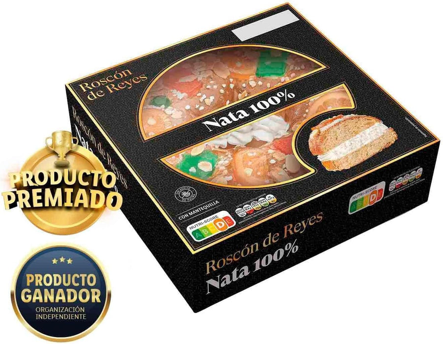 Roscón de Reyes XL Cia&Co Relleno de Nata 100% (750g): El postre premiado en 2023, con ingredientes premium, corona y sorpresas para 8 raciones inolvidables. Cia&Co - detalle