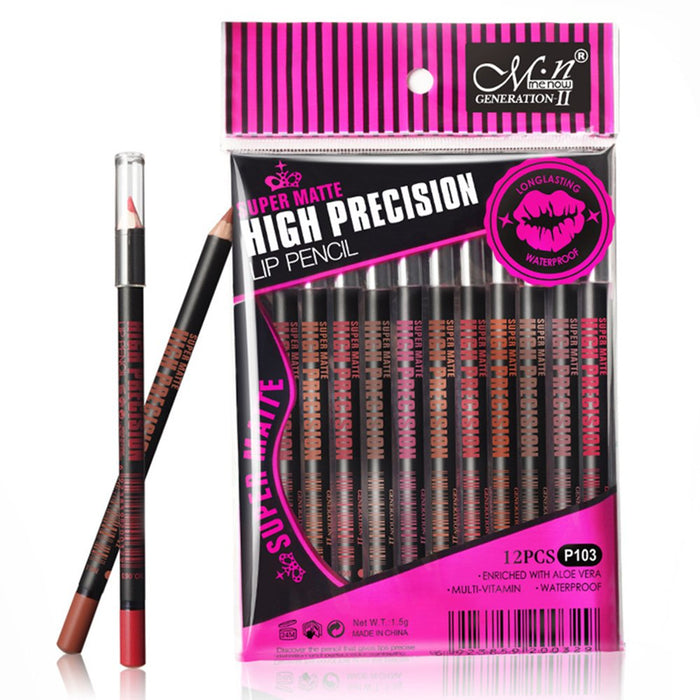 Set de 12 Lápices Delineadores de Ojos y Labios Matte de Larga Duración. Un kit de maquillaje versátil y resistente al agua con 12 colores diferentes para looks creativos. Cia&Co - frontal