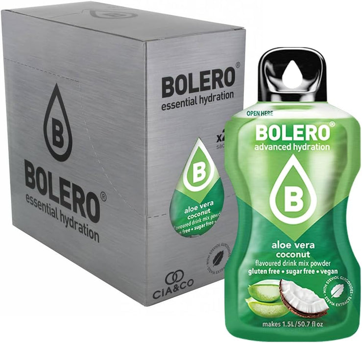Sumérgete en el trópico con el pack de 24 sobres de bebida Bolero sabor Aloe Vera Coco. Una combinación exótica y saludable sin azúcar, con 30 Pepitas Saludables de Cia&Co. Cia&Co - extra