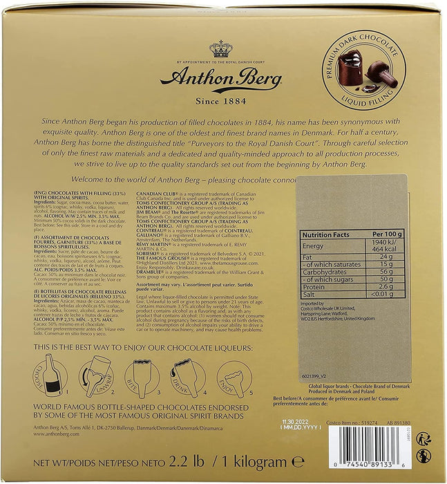 Surtido de Bombones de Licor, Pack Regalo con 94 Unidades. Incluye Botellitas de Chocolate con Licor Anthon Berg y Bombones de Coñac Alte Excellenz. Una experiencia gourmet única. Cia&Co - lateral