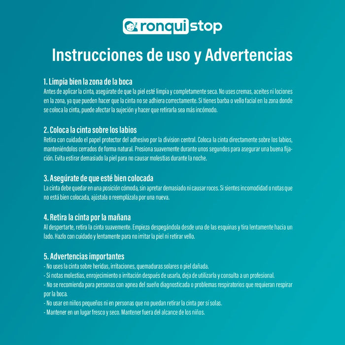 Tiras Antironquidos RoquiSTOP de Cia&Co, 30 Unidades para 30 noches. Adhesivo hipoalergénico para evitar ronquidos, favorecer la respiración nasal y mejorar el descanso. Cia&Co - lateral
