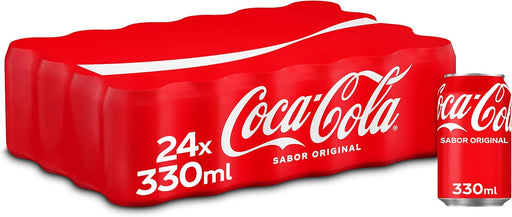 Coca-Cola Sabor Original, pack de 24 latas de 330ml. El refresco de cola icónico para disfrutar en cualquier momento, con su sabor inconfundible desde 1886 y envase reciclable. Coca-Cola - frontal