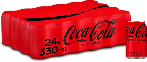 Coca-Cola Zero Azúcar, pack de 24 latas de 330ml. El refresco de cola con todo el sabor original, pero sin azúcar y sin calorías, en un envase 100% reciclable. Coca-Cola - frontal