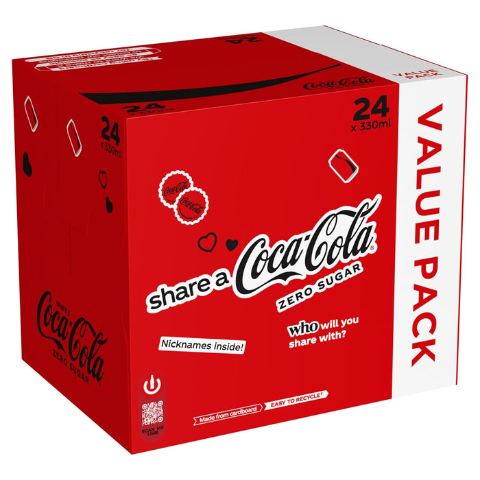 Coca-Cola Zero Azúcar, pack de 24 latas de 330ml. El refresco de cola con todo el sabor original, pero sin azúcar y sin calorías, en un envase 100% reciclable. Coca-Cola - zoom