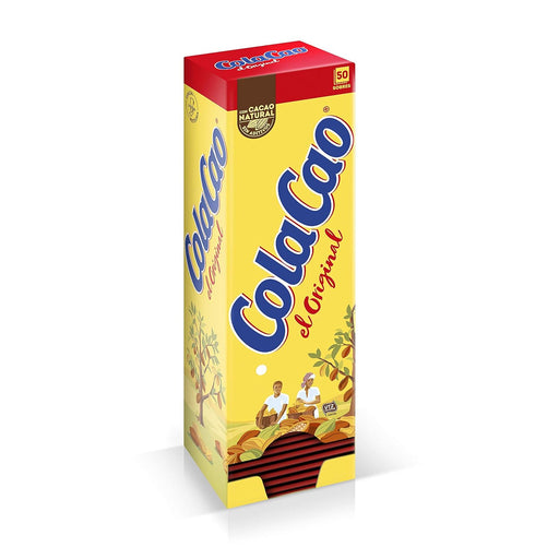 ColaCao Original en 50 sobres individuales de 18g. El cacao natural en polvo de siempre en formato monodosis, perfecto para hostelería, oficinas o para llevar. Colacao - frontal