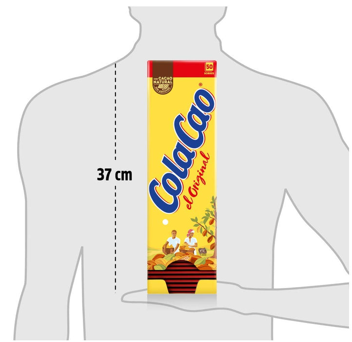 ColaCao Original en 50 sobres individuales de 18g. El cacao natural en polvo de siempre en formato monodosis, perfecto para hostelería, oficinas o para llevar. Colacao - lateral
