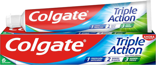 Colgate Triple Acción, pack de 6 pastas de dientes de 75ml. El dentífrico con flúor para toda la familia que protege contra la caries, blanquea los dientes y refresca el aliento. Colgate - pack
