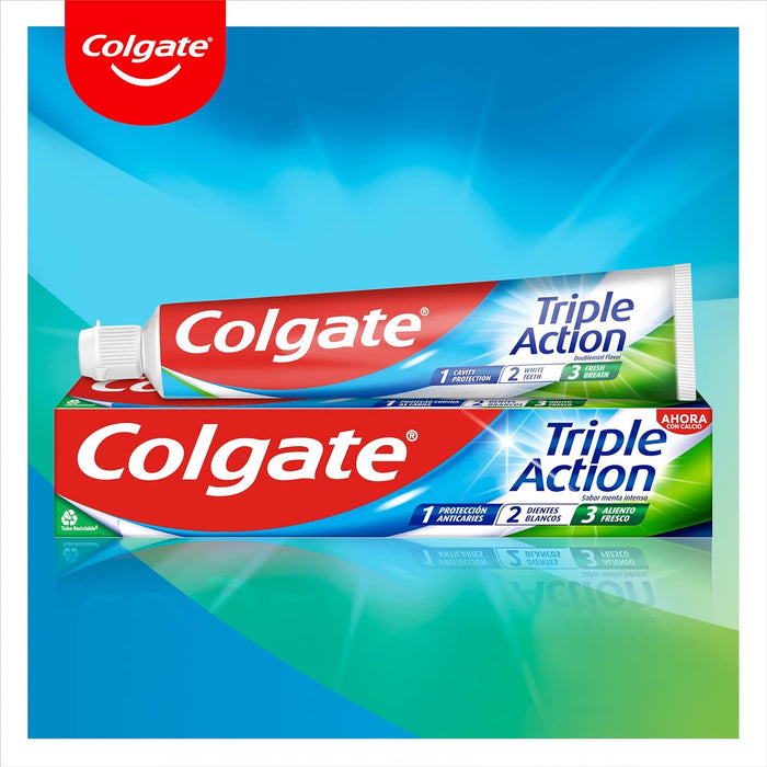 Colgate Triple Acción, pack de 6 pastas de dientes de 75ml. El dentífrico con flúor para toda la familia que protege contra la caries, blanquea los dientes y refresca el aliento. Colgate - extra