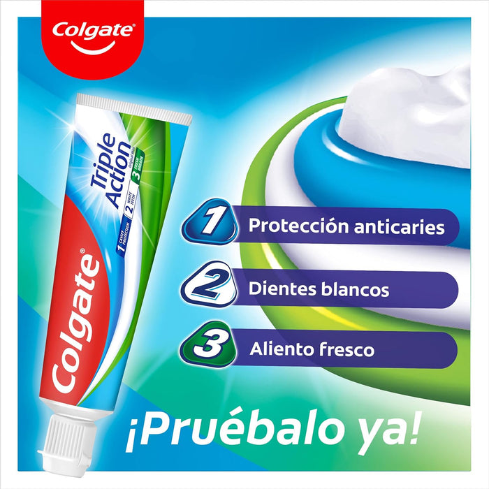 Colgate Triple Acción, pack de 6 pastas de dientes de 75ml. El dentífrico con flúor para toda la familia que protege contra la caries, blanquea los dientes y refresca el aliento. Colgate - ingredientes