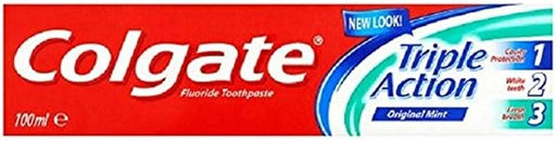 Colgate Triple Acción, Pasta de Dientes con Flúor, Sabor Menta, Pack Ahorro Familiar de 12 tubos de 100ml. Para una protección anticaries, dientes blancos y aliento fresco. Colgate - frontal